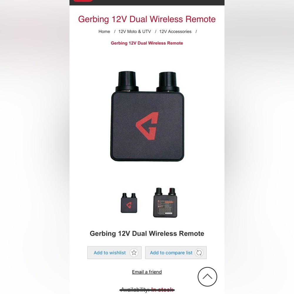 NEW Gerbing 12V dual wireless remote